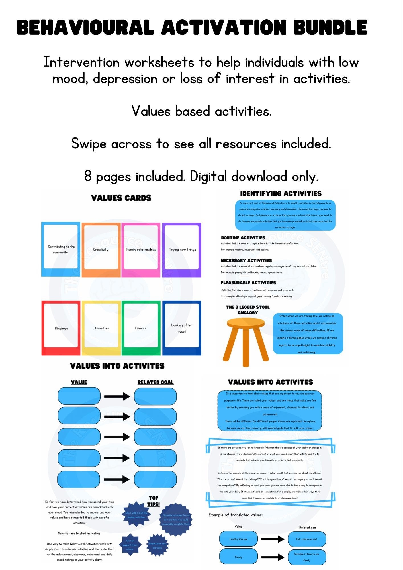 Behavioral Activation Worksheets Values Based Activities digital Download Etsy New Zealand