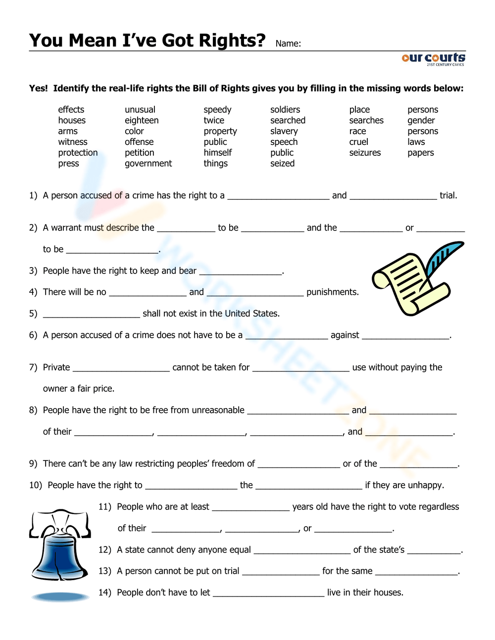 Bill Of Rights What Are Your Rights Worksheets Bill Of Rights What Are Your Rights Worksheets