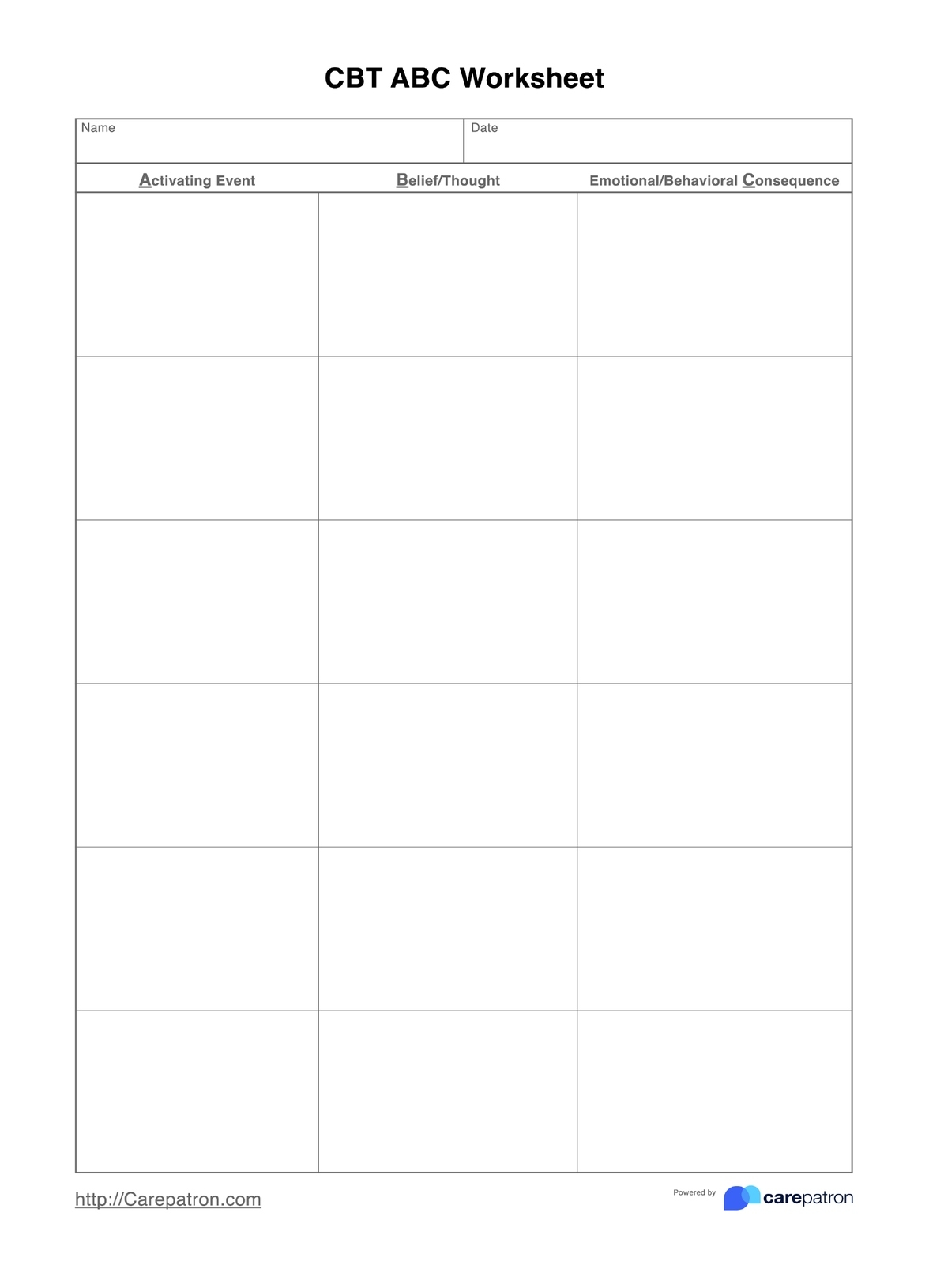 CBT ABC Worksheets