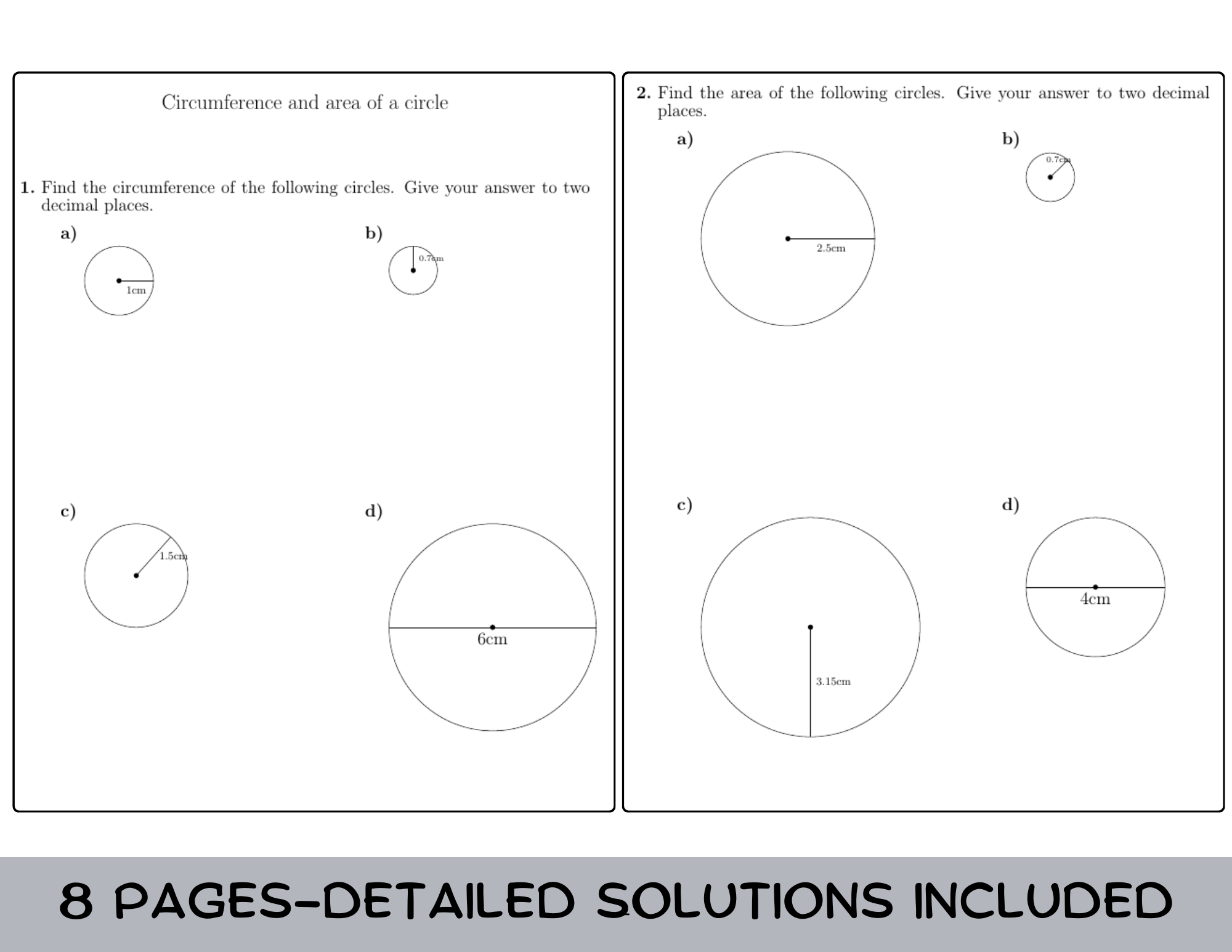 area of a circle worksheet pdf