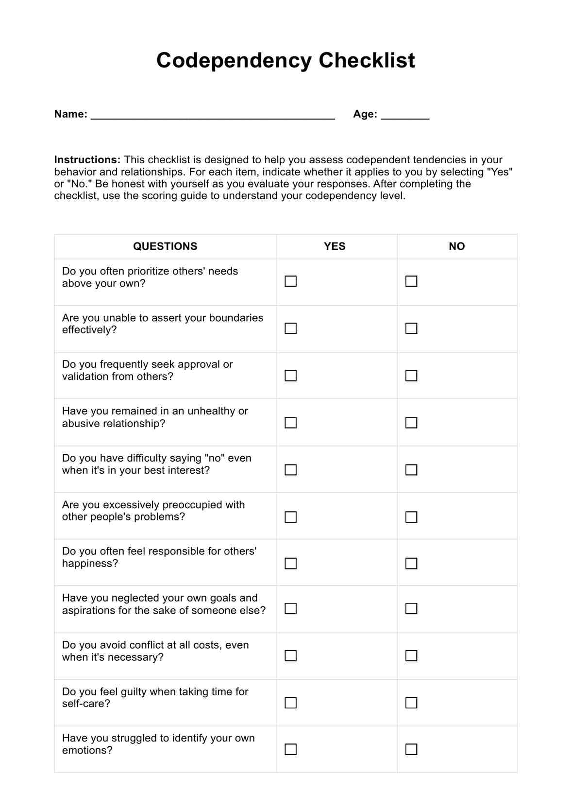 Codependency Checklists Codependency Checklists
