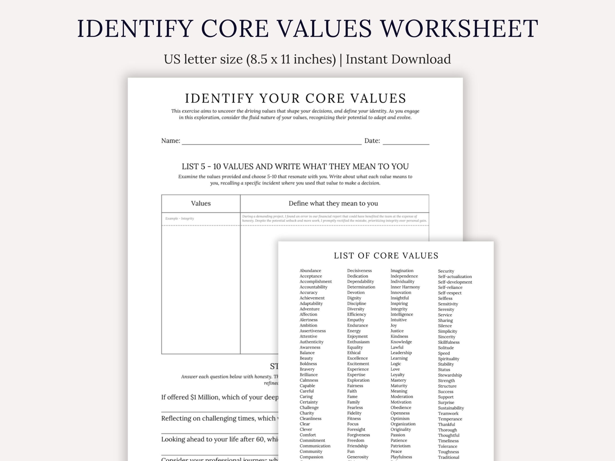 Core Values Worksheet Self reflection Exercise PDF Etsy Core Values Worksheet Self reflection Exercise PDF Etsy