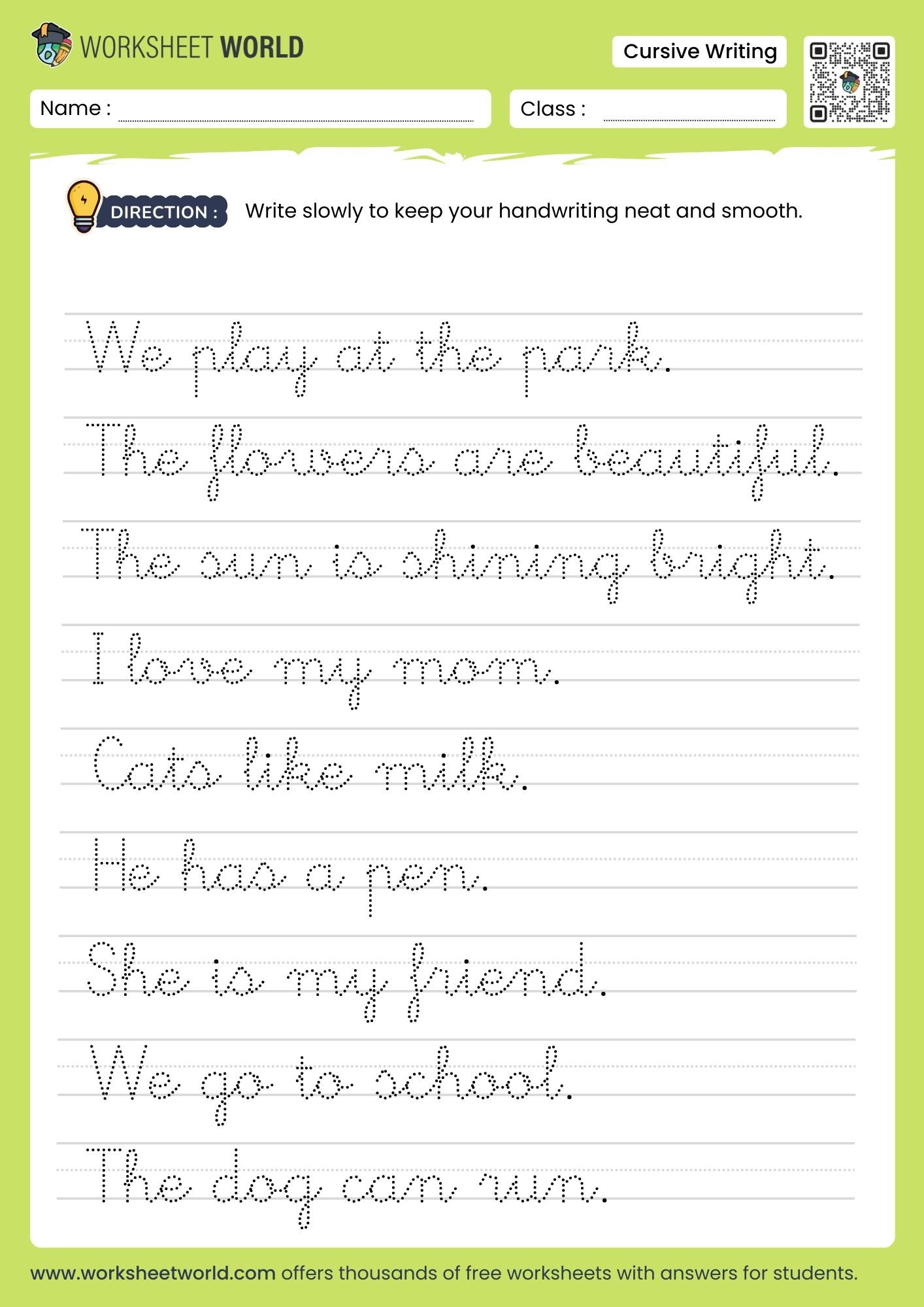 Cursive Writing Sentences Worksheets PDF Worksheet World