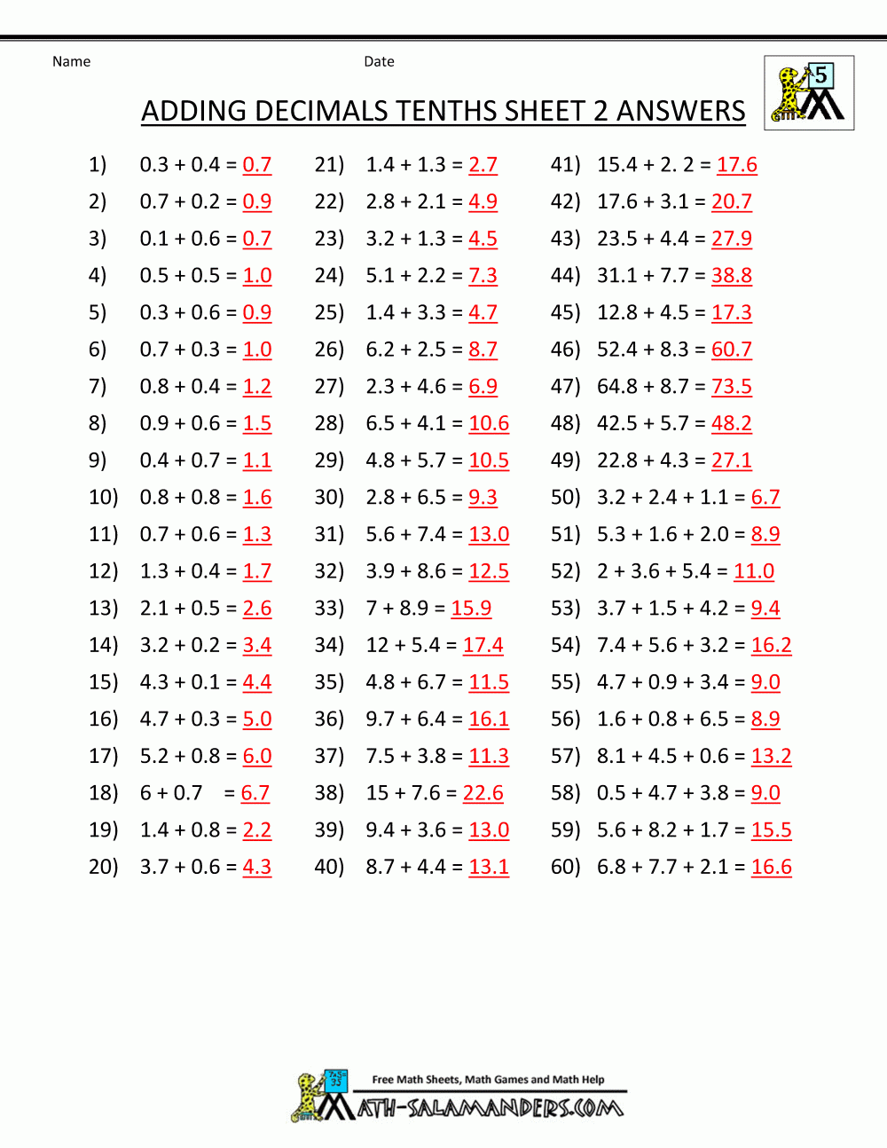 Decimal Addition Worksheets 5th Grade Decimal Addition Worksheets 5th Grade
