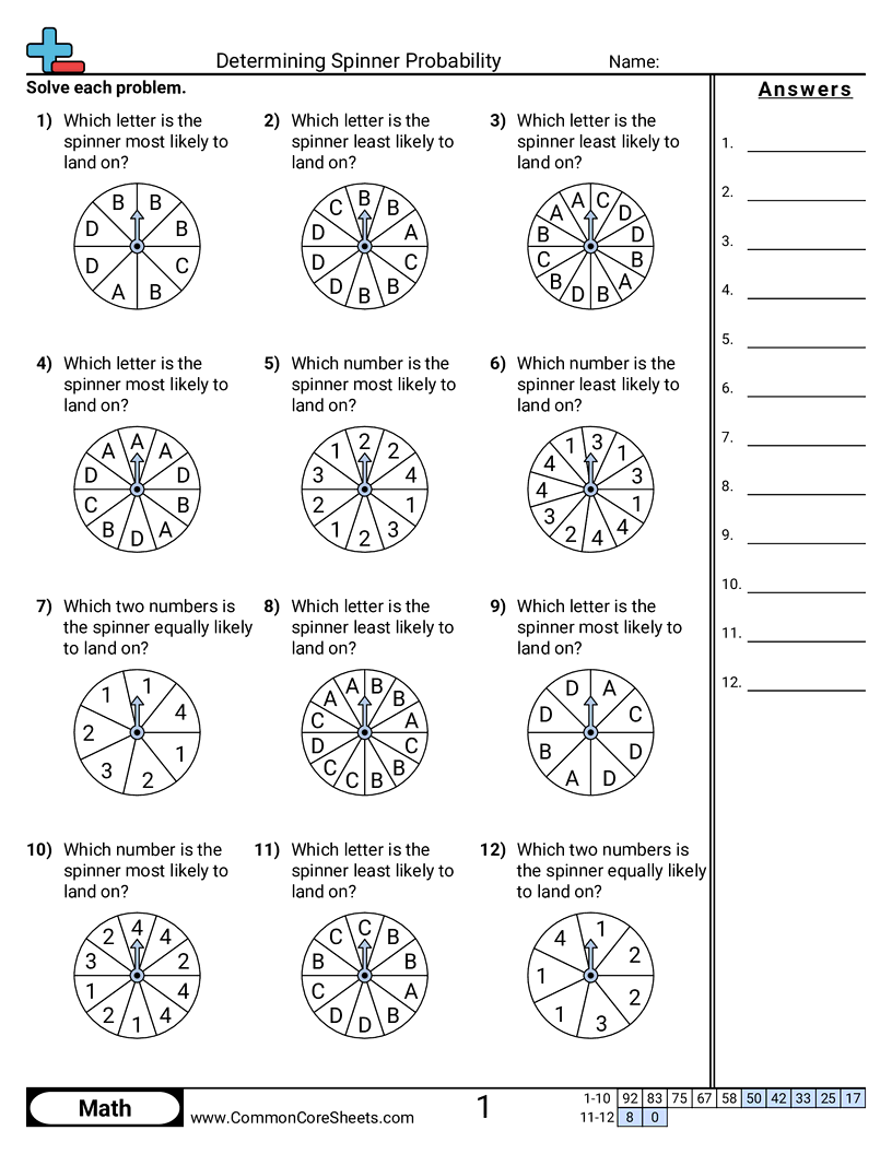 Determining Spinner Probability Worksheet Download Determining Spinner Probability Worksheet Download