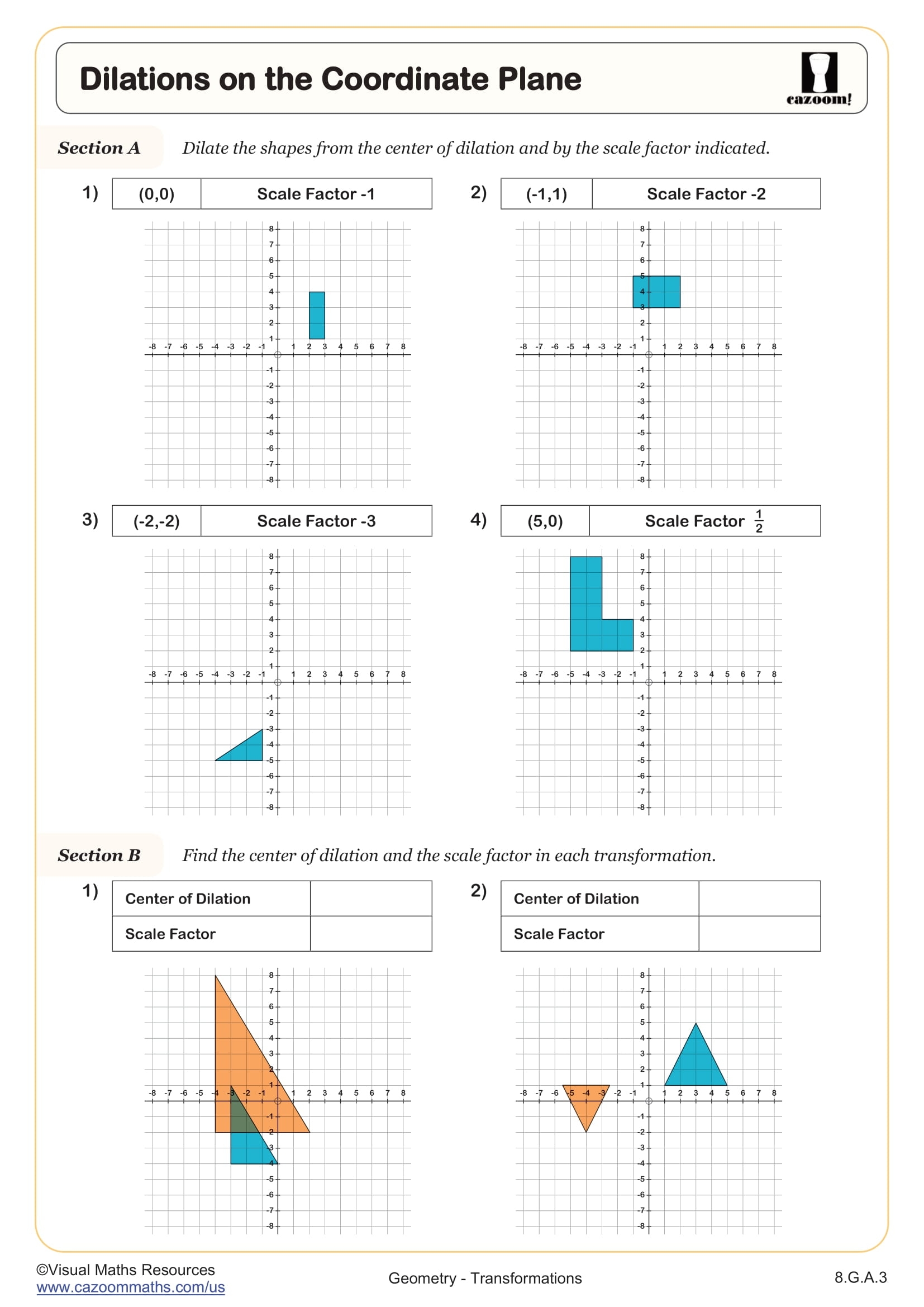Dilations On The Coordinate Plane Worksheet PDF Printable Geometry Worksheet