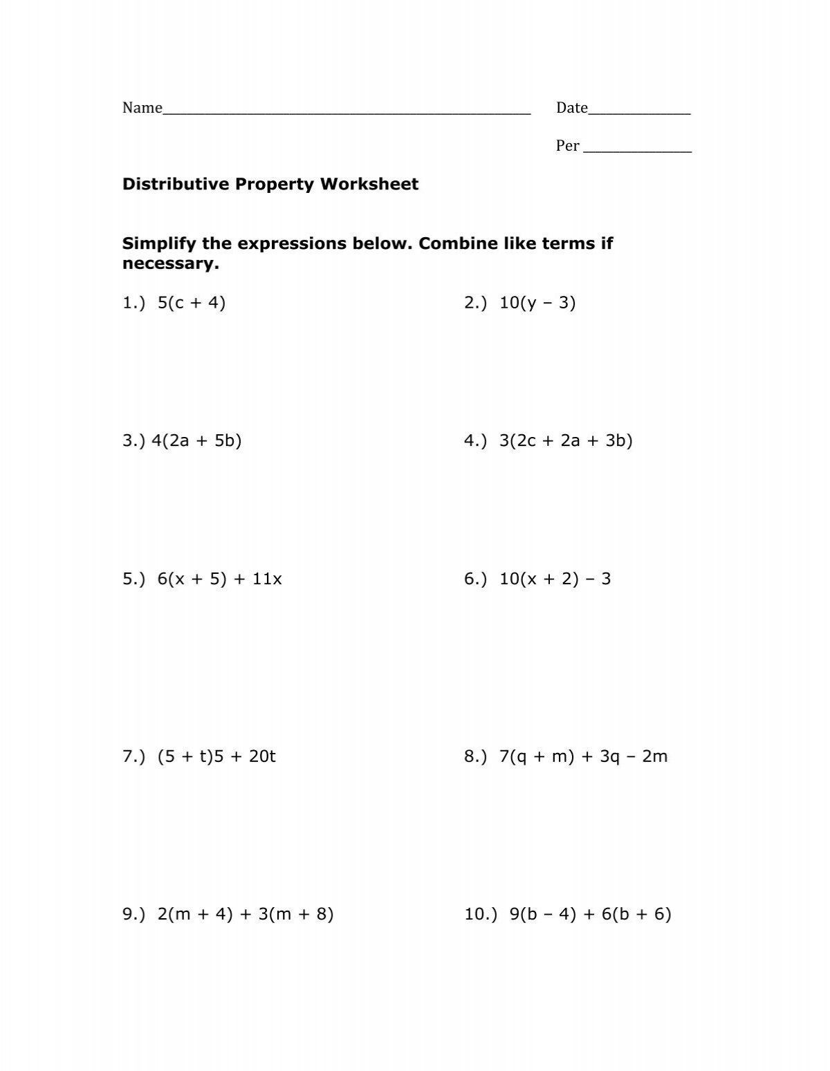 distributive property worksheet pdf distributive property worksheet pdf