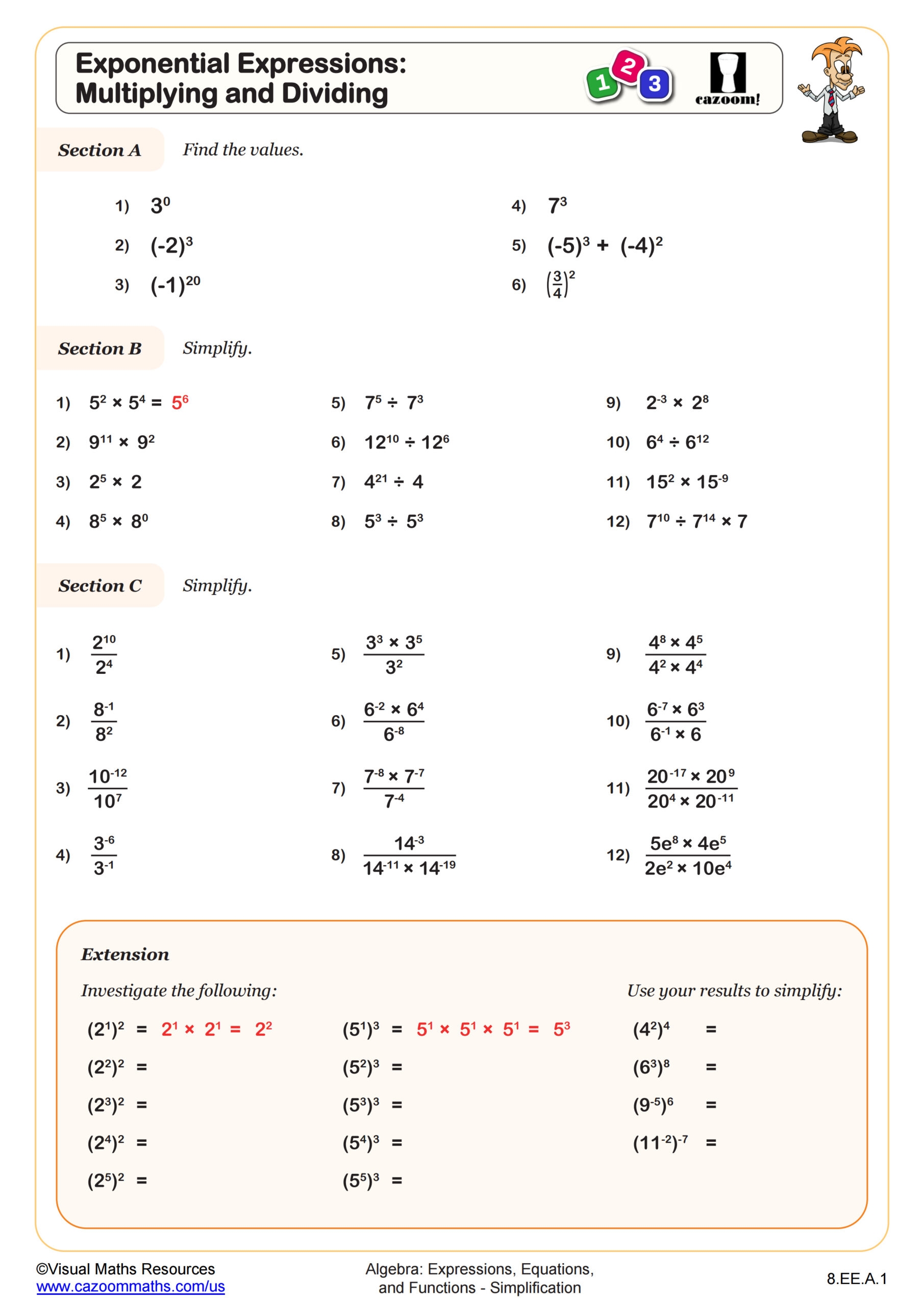 Exponential Expressions Multiplying And Dividing Worksheet Fun And Engaging 8th Grade PDF Worksheets Exponential Expressions Multiplying And Dividing Worksheet Fun And Engaging 8th Grade PDF Worksheets