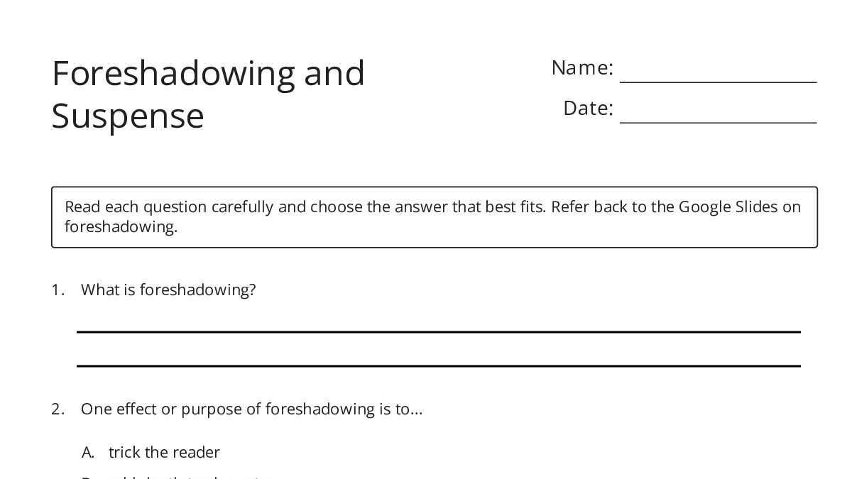 Foreshadowing And Suspense My Worksheet Maker Create Your Own Worksheets Foreshadowing And Suspense My Worksheet Maker Create Your Own Worksheets
