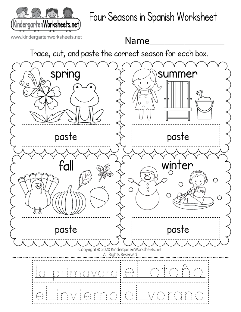 Four Seasons In Spanish Worksheet Free Printable PDF