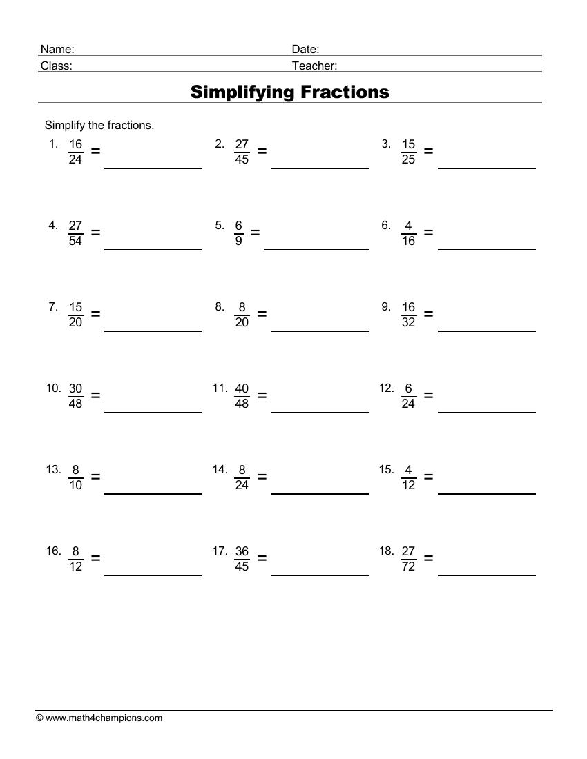 operations with fractions worksheet pdf