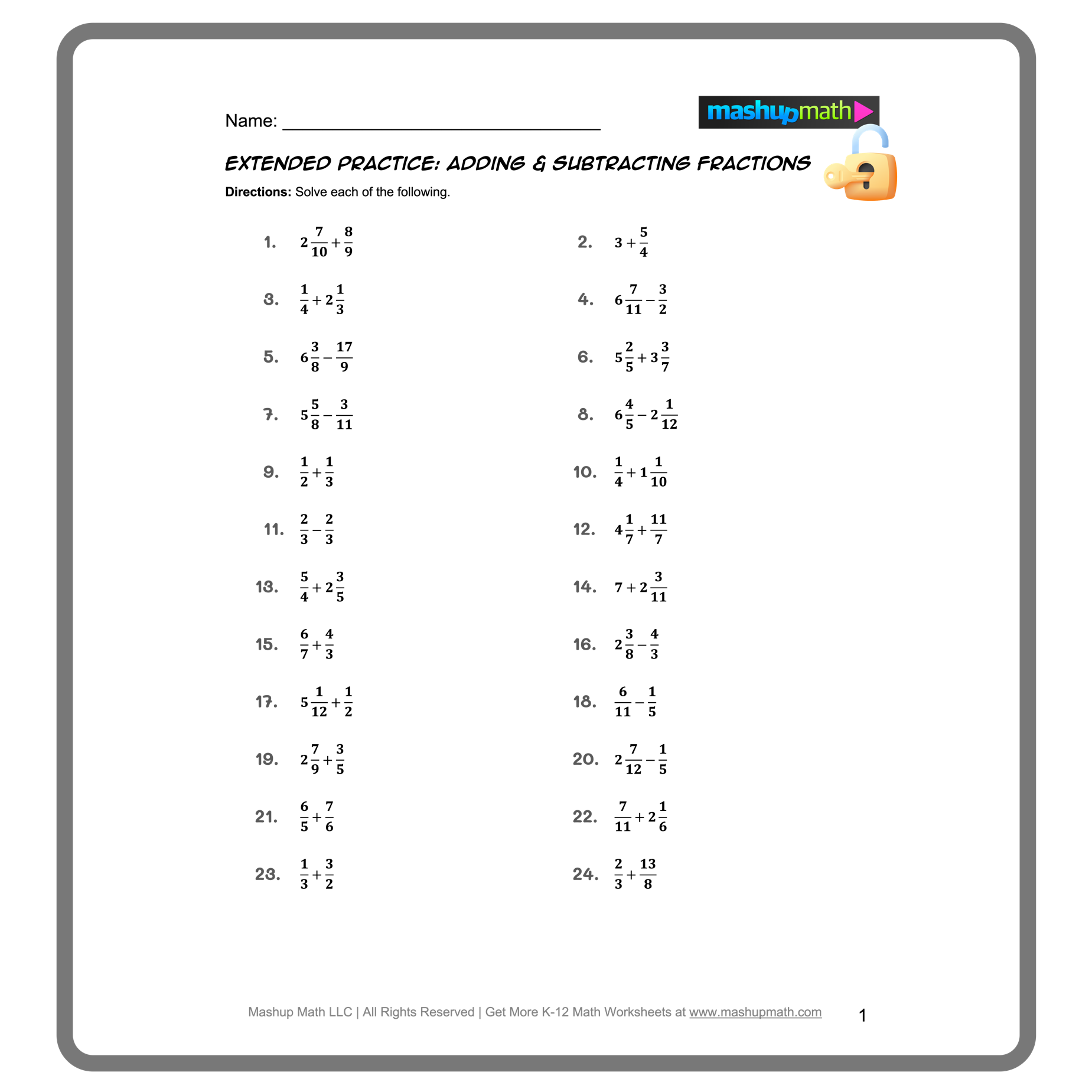 Free Adding And Subtracting Fractions Worksheets Mashup Math Free Adding And Subtracting Fractions Worksheets Mashup Math