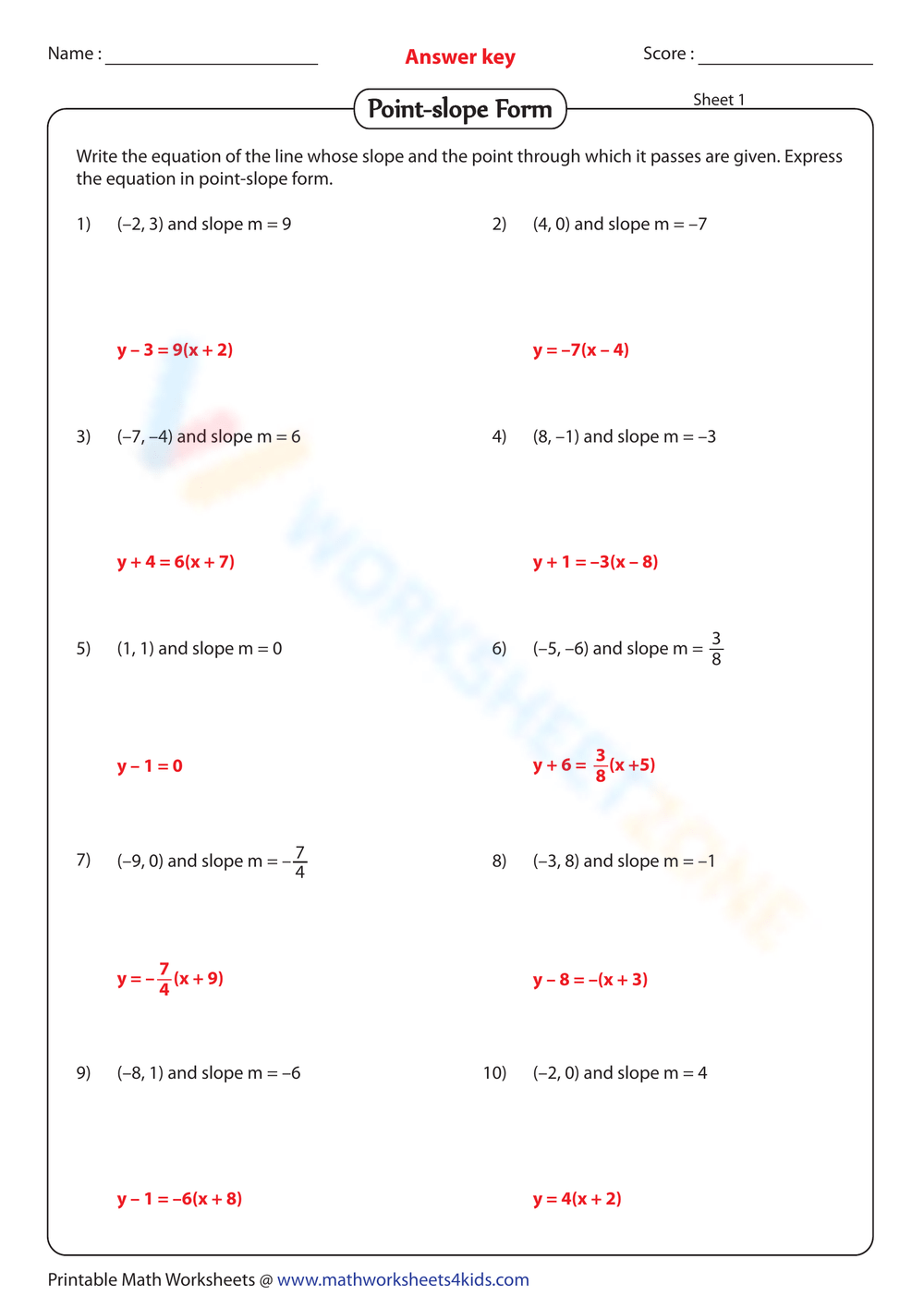 Free Collection Of Point Slope Form Practice Worksheets Worksheets Library