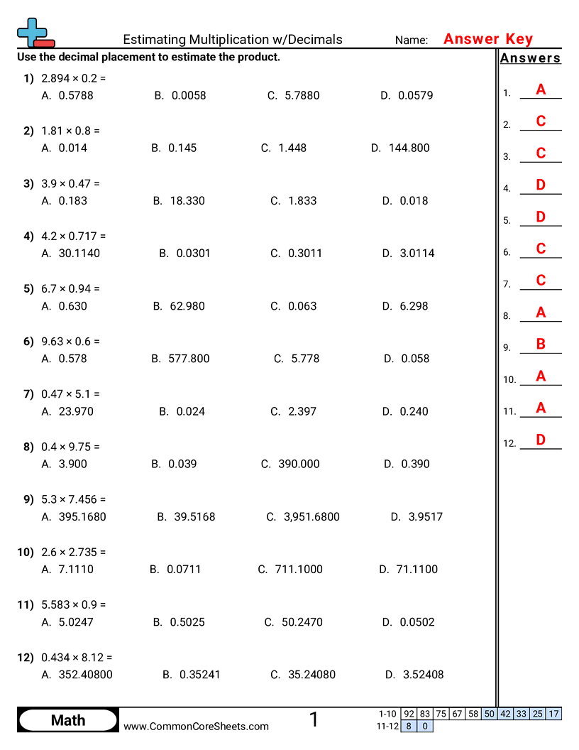 Free Decimal Worksheets Common Core Sheets