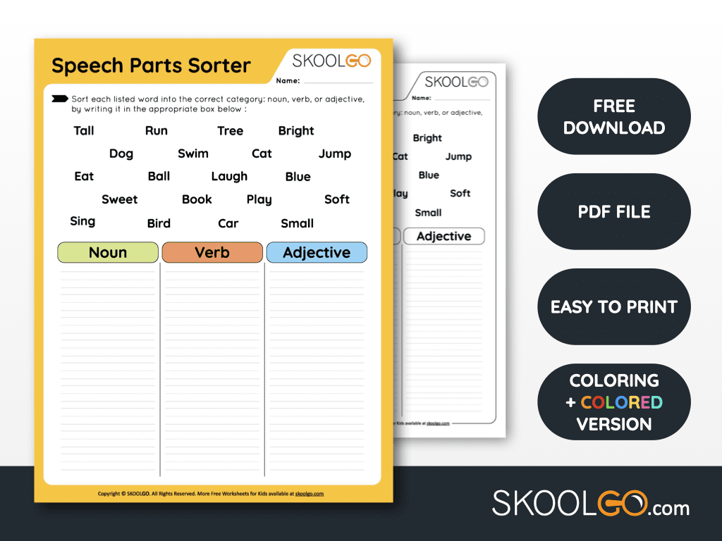 Free Parts Of Speech Printable Worksheets SKOOLGO Free Parts Of Speech Printable Worksheets SKOOLGO