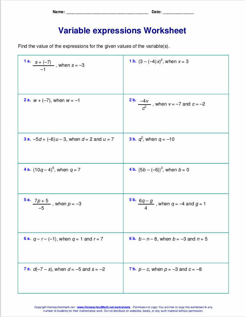 Free Worksheets For Evaluating Expressions With Variables Grades Worksheets Library Free Worksheets For Evaluating Expressions With Variables Grades Worksheets Library