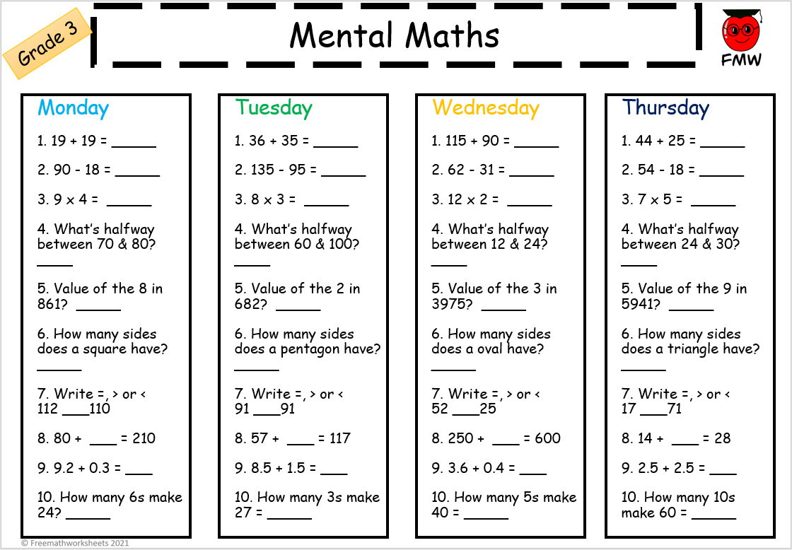 Grade 3 Free Math Worksheets Printable Worksheets
