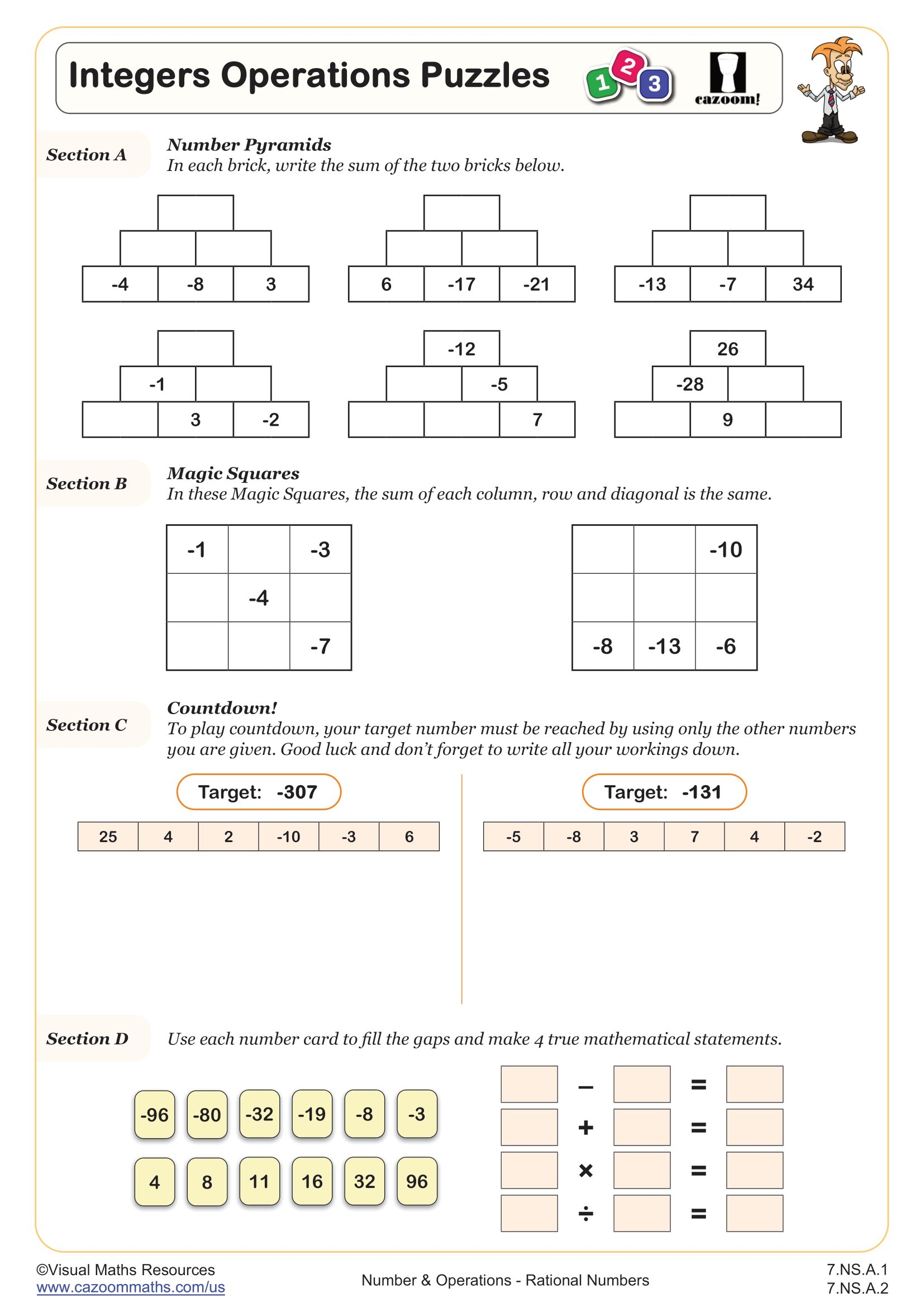Integers Operations Puzzles Worksheet PDF Printable Number Operations Worksheet Integers Operations Puzzles Worksheet PDF Printable Number Operations Worksheet