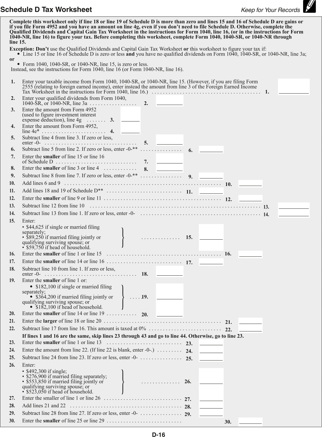 IRS Schedule D Instructions Worksheets Library IRS Schedule D Instructions Worksheets Library