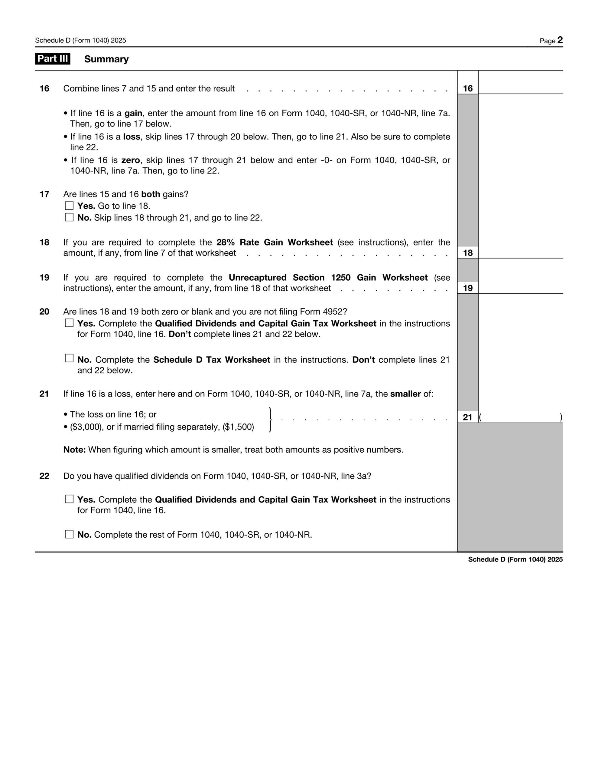 IRS Schedule D IRS Schedule D
