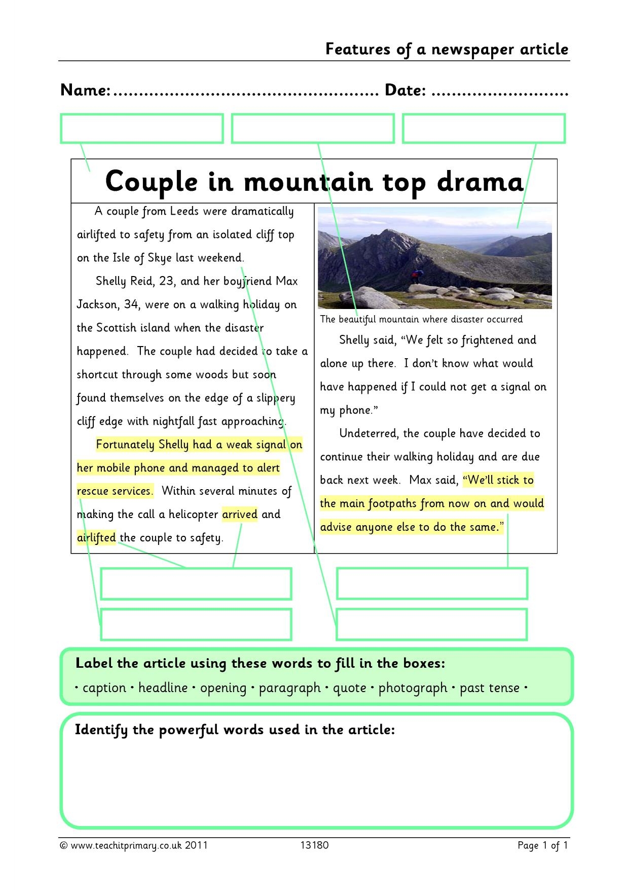 Learn Teh News Newspaper Worksheet PDF Worksheets Library