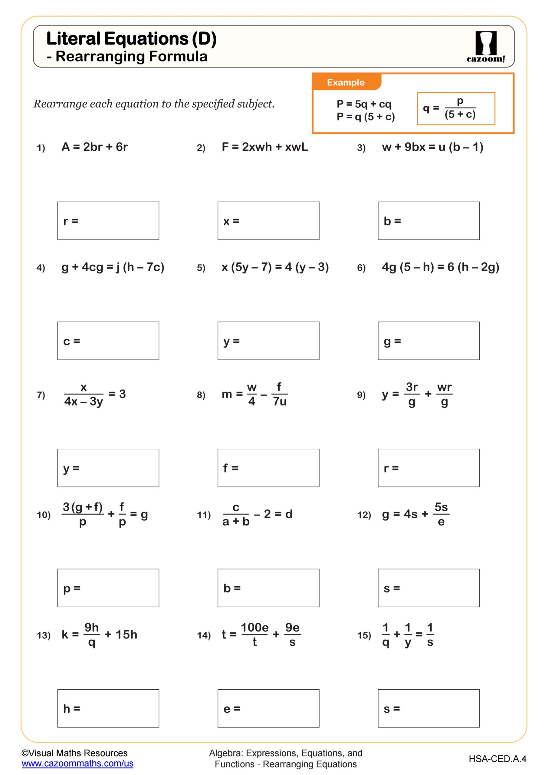 Literal Equations D Rearranging Formula Worksheet Algebra I PDF Worksheets Literal Equations D Rearranging Formula Worksheet Algebra I PDF Worksheets