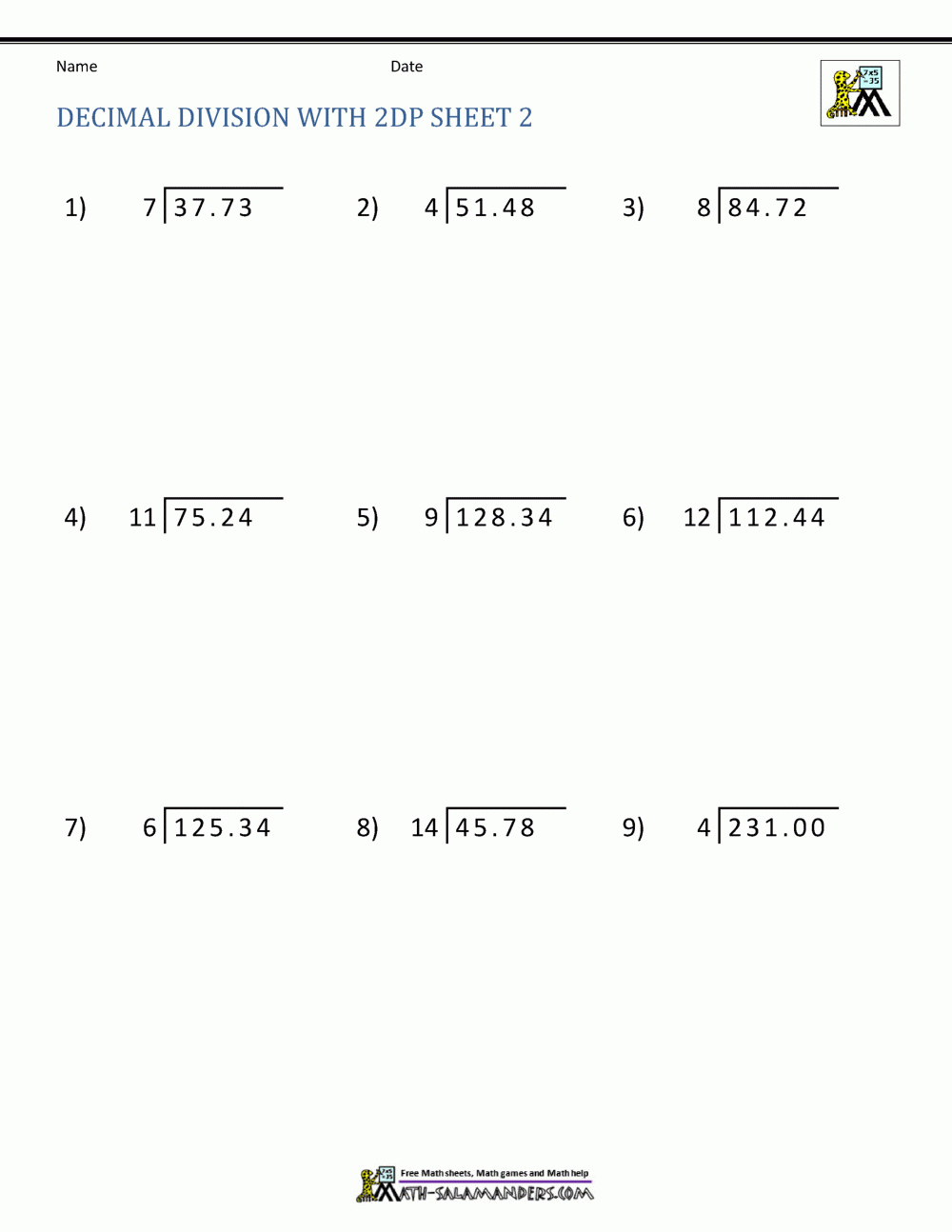 Long Division With Decimals Long Division With Decimals