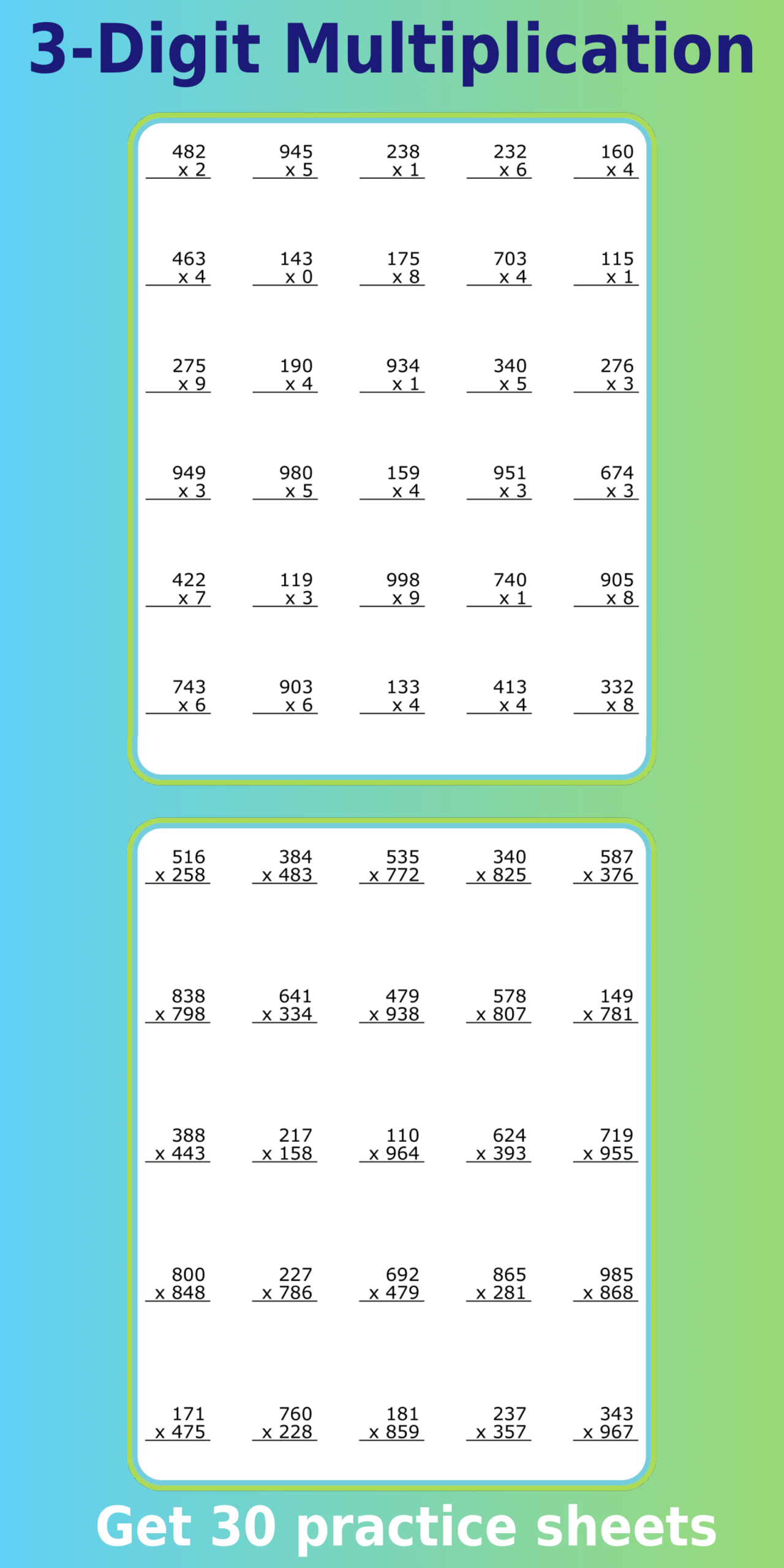 Math 3 Digit Multiplication PDF Math 3 Digit Multiplication PDF