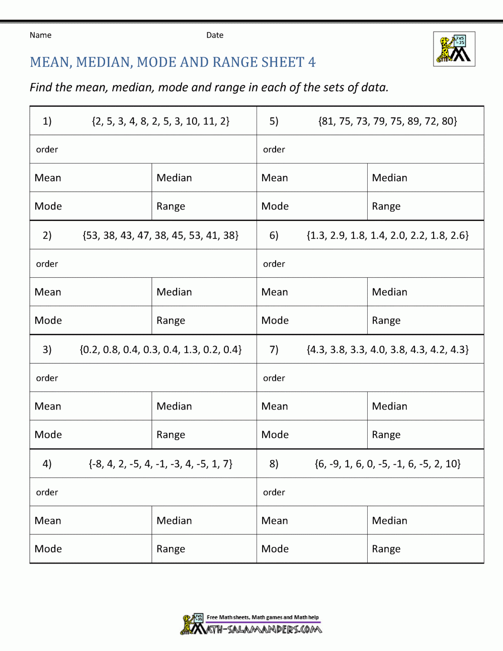 mean mode median range worksheet pdf