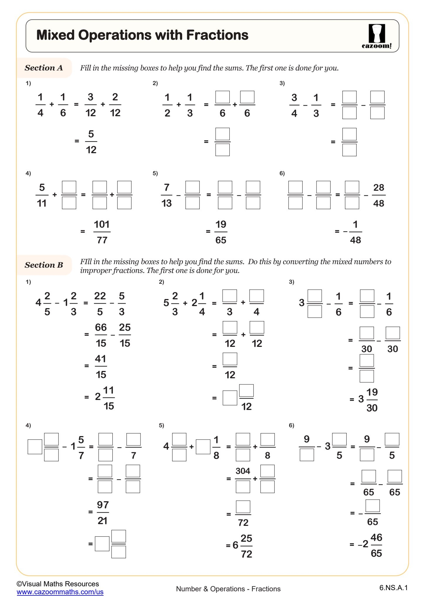 Mixed Operations With Fractions Worksheet Fun And Engaging 6th Grade PDF Worksheets Mixed Operations With Fractions Worksheet Fun And Engaging 6th Grade PDF Worksheets