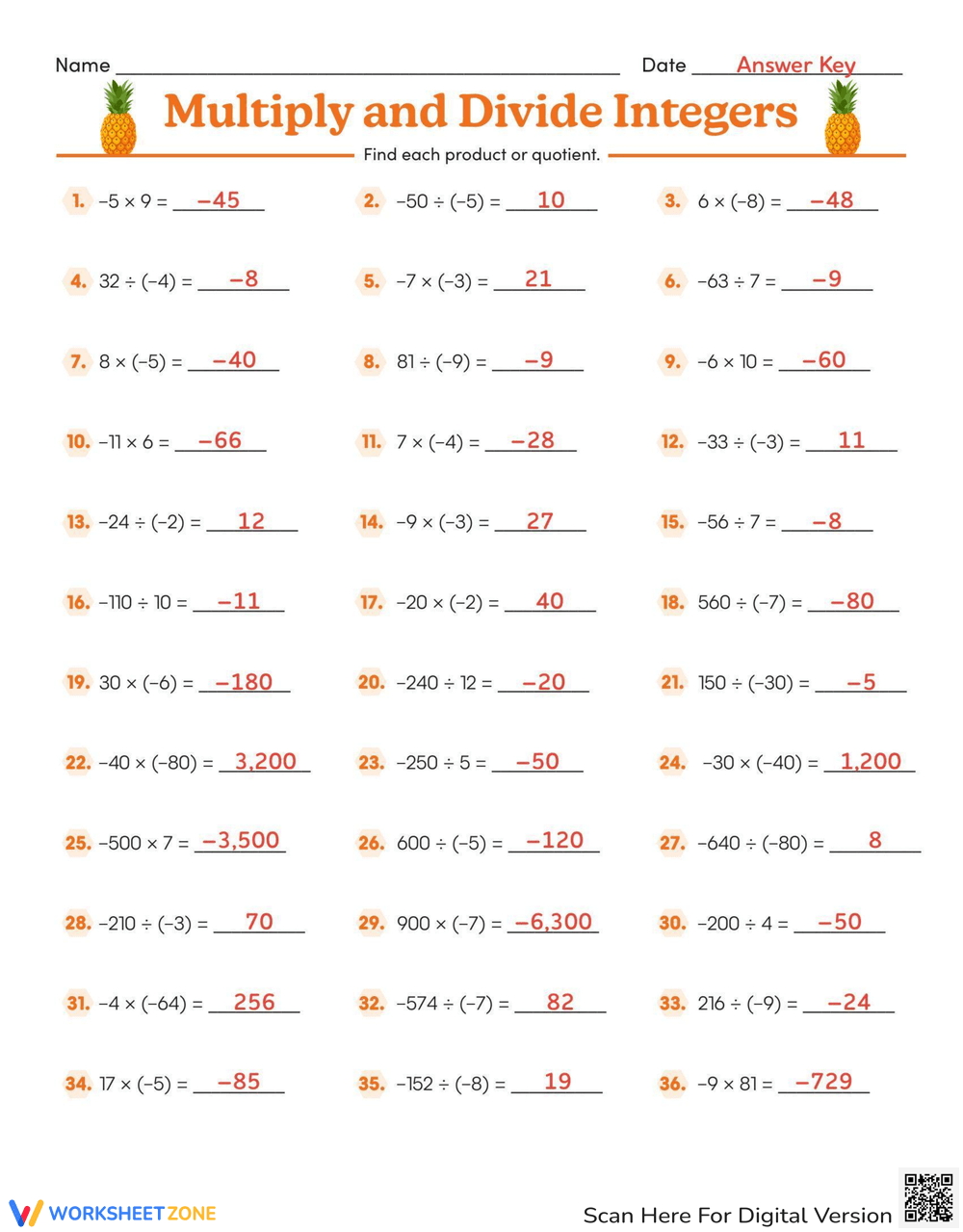 Multiply And Divide Integers Worksheet Multiply And Divide Integers Worksheet