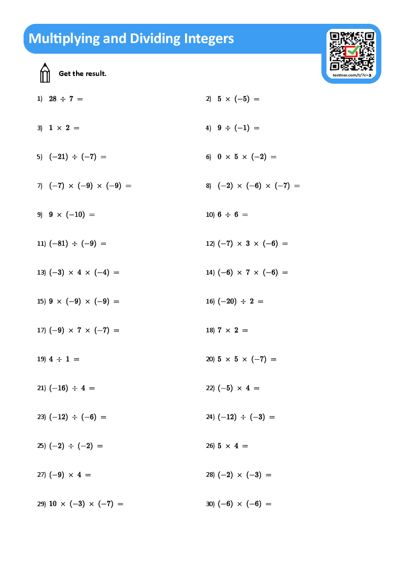 Multiplying And Dividing Integers Worksheets Multiplying And Dividing Integers Worksheets