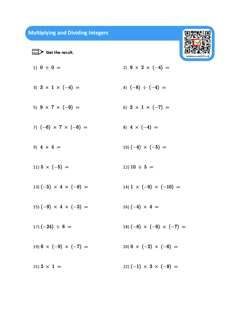 Multiplying And Dividing Integers Worksheets Multiplying And Dividing Integers Worksheets