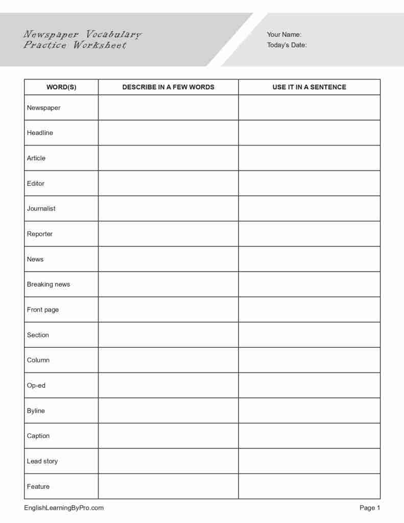 news article worksheet pdf