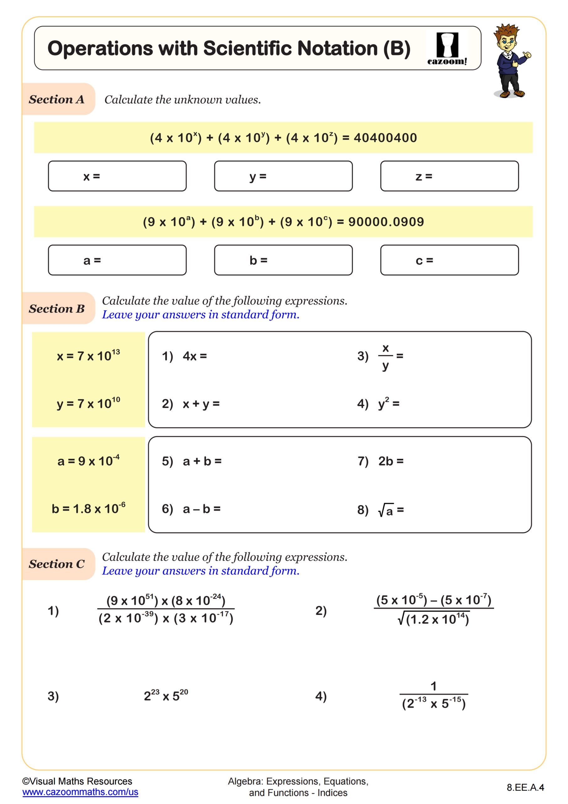 Operations With Scientific Notation B Worksheet PDF Printable Algebra Worksheet