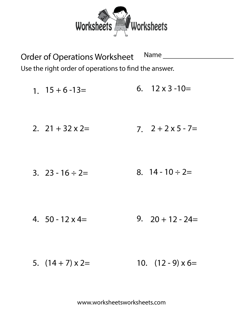 order of operations worksheet pdf