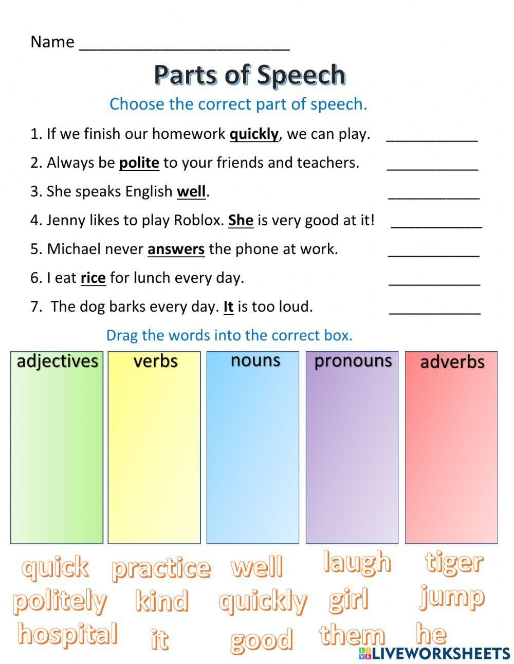Parts Of Speech Worksheets Worksheets Library Parts Of Speech Worksheets Worksheets Library