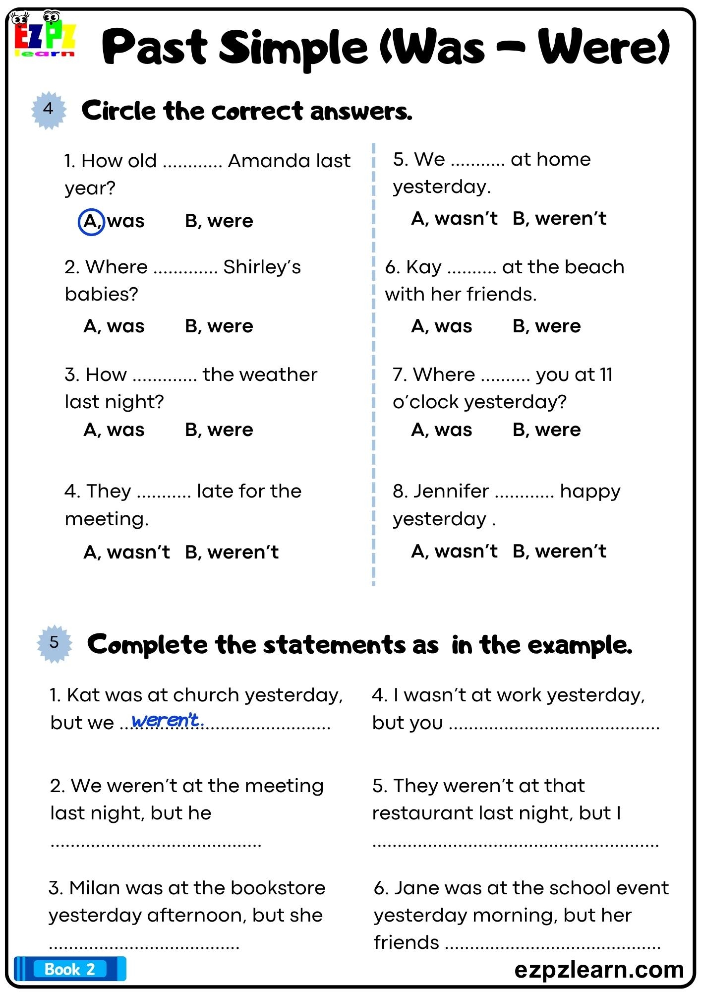 Past Simple Tense Was And Were Circle The Correct Answers Grammar Worksheet Bk1 Downloadable PDF Ezpzlearn Past Simple Tense Was And Were Circle The Correct Answers Grammar Worksheet Bk1 Downloadable PDF Ezpzlearn