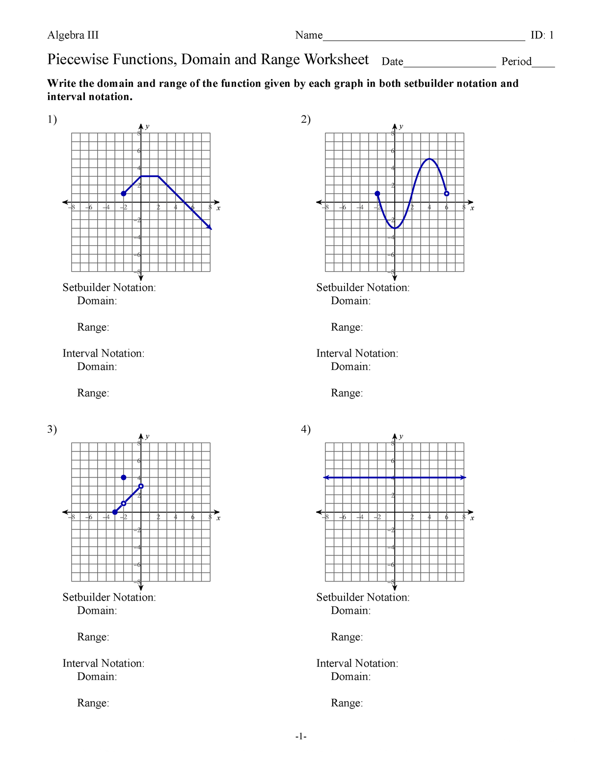Piecewise Functions Domain And Range Worksheet Printable Study Planner