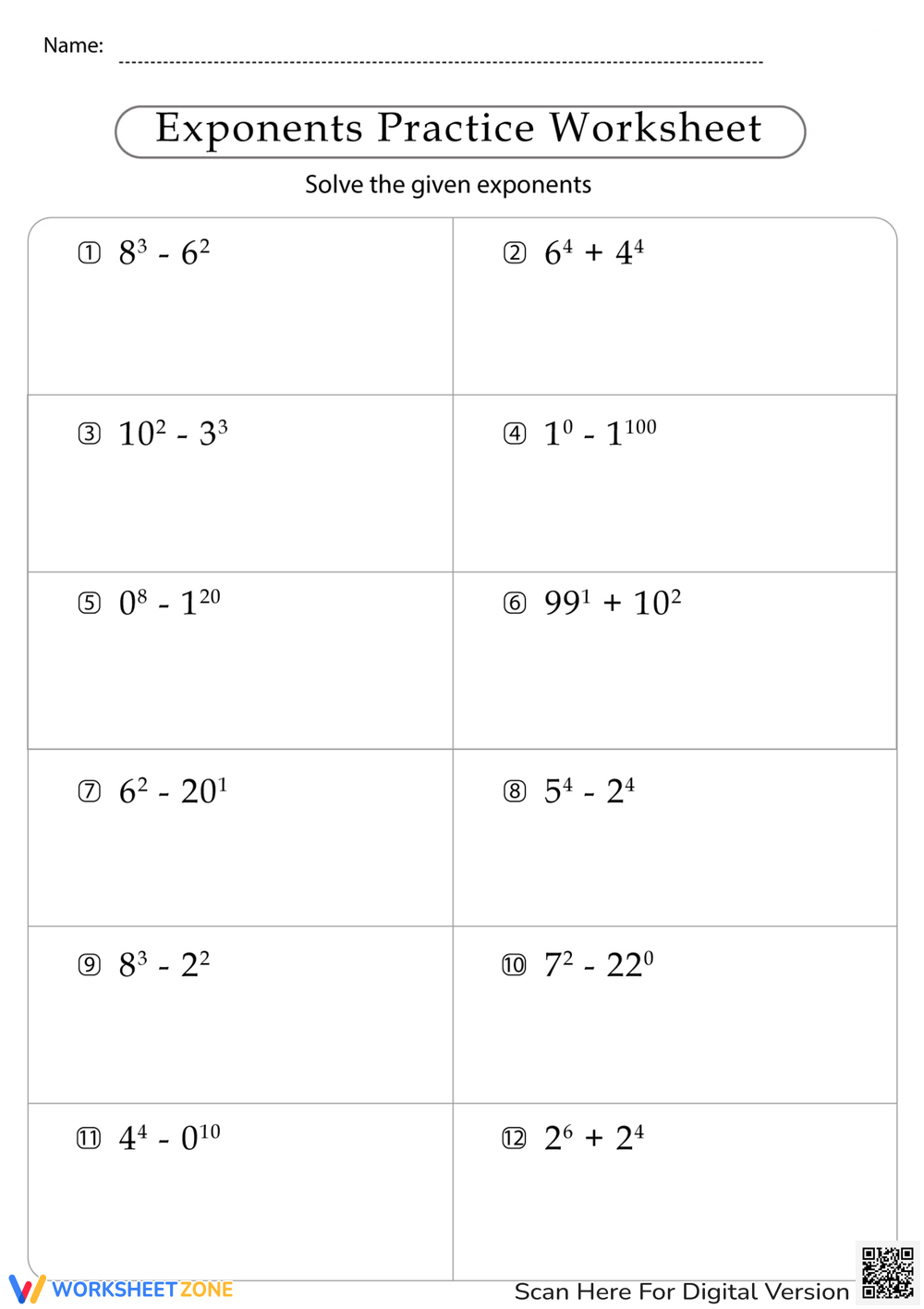 Printable Grade 5 Exponents Worksheets