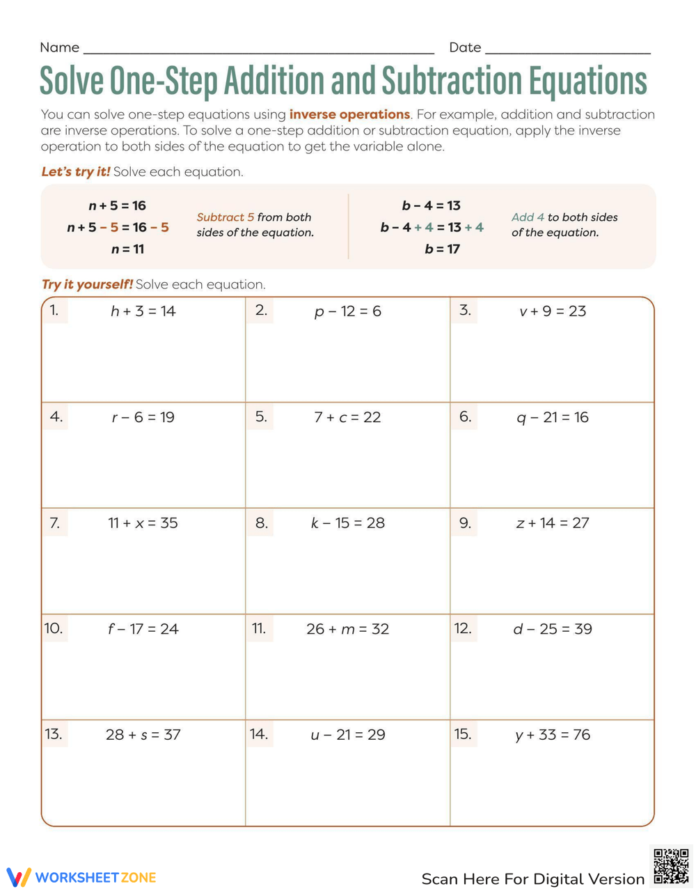 Printable Grade 6 Solving One Step Equations Worksheets Printable Grade 6 Solving One Step Equations Worksheets