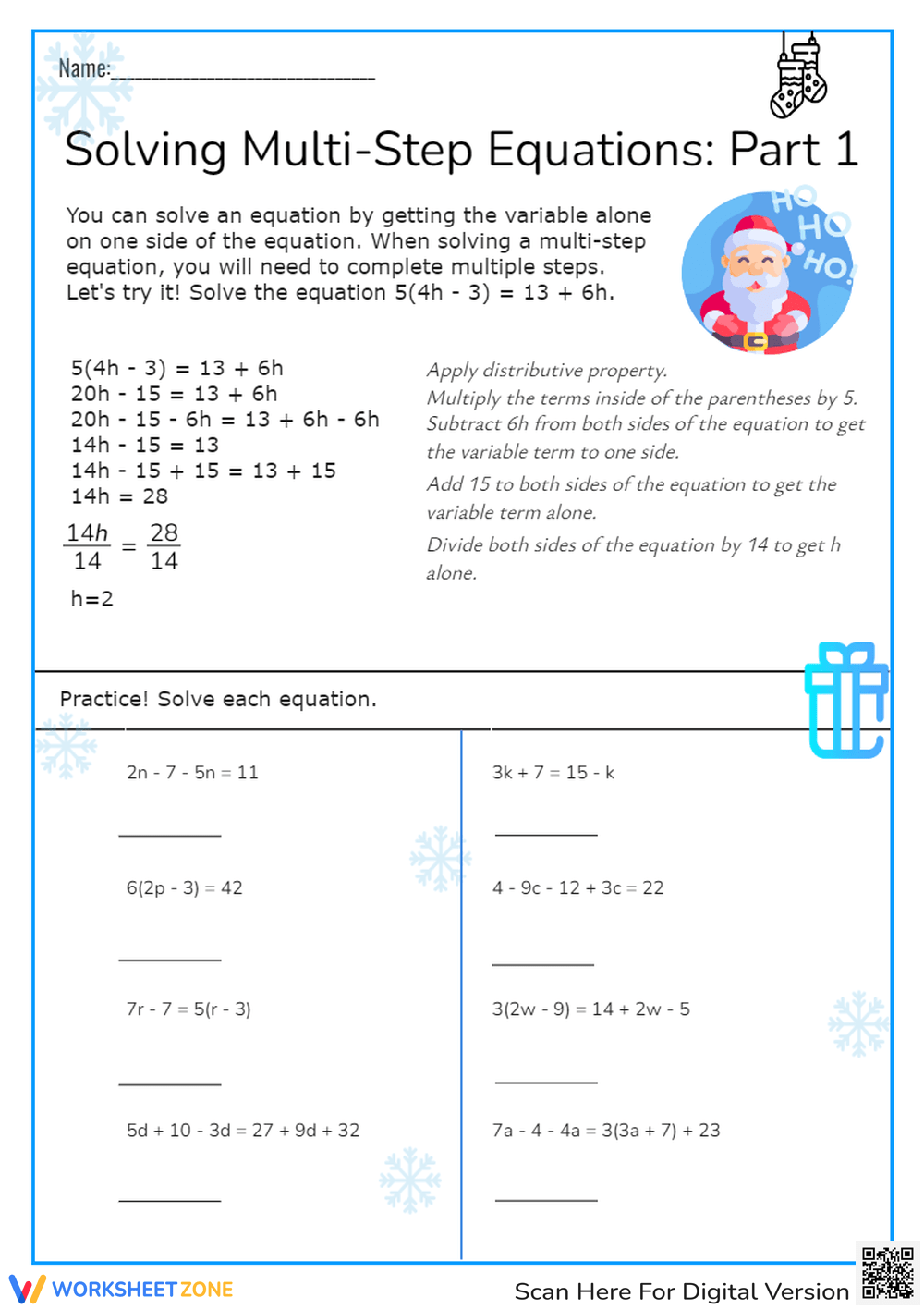 Printable Grade 8 Holidays Solving Multi Step Equations Worksheets Printable Grade 8 Holidays Solving Multi Step Equations Worksheets