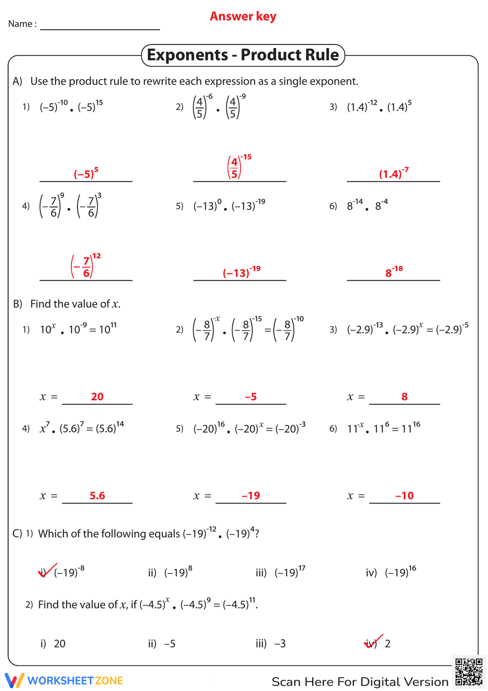 Printable Grade 9 Exponents Worksheets