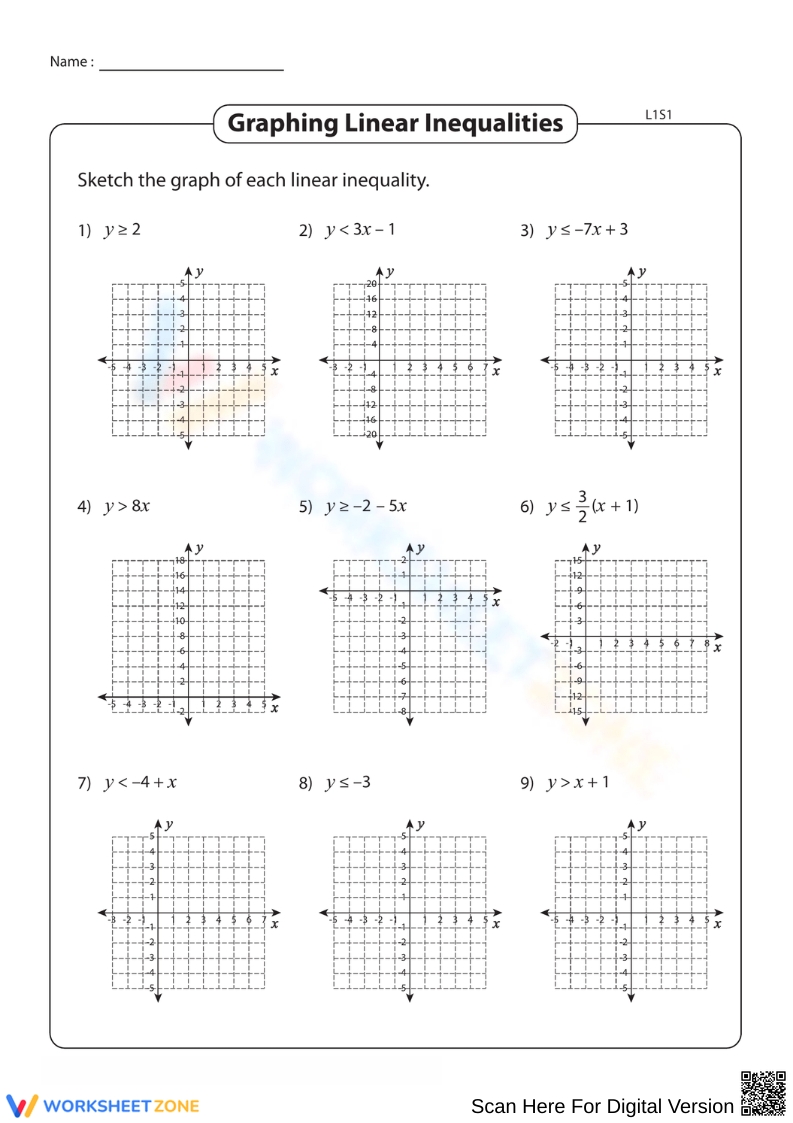 Printable Inequalities Worksheets