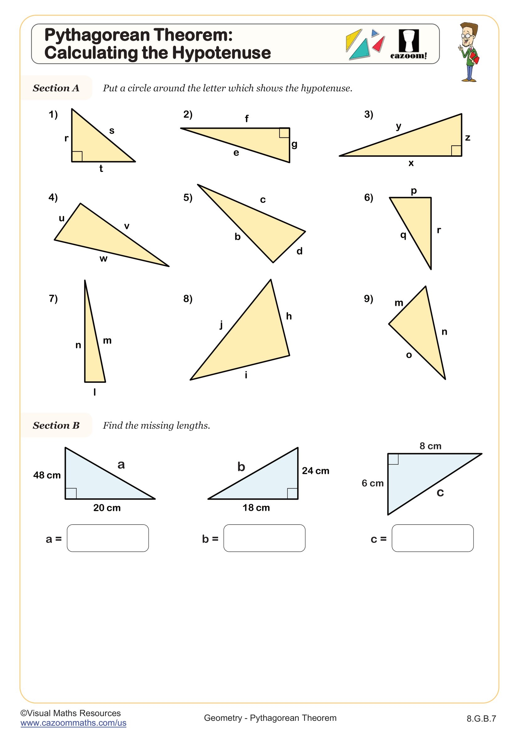 Pythagorean Theorem Calculating The Hypotenuse Worksheet PDF Printable Geometry Worksheet Pythagorean Theorem Calculating The Hypotenuse Worksheet PDF Printable Geometry Worksheet