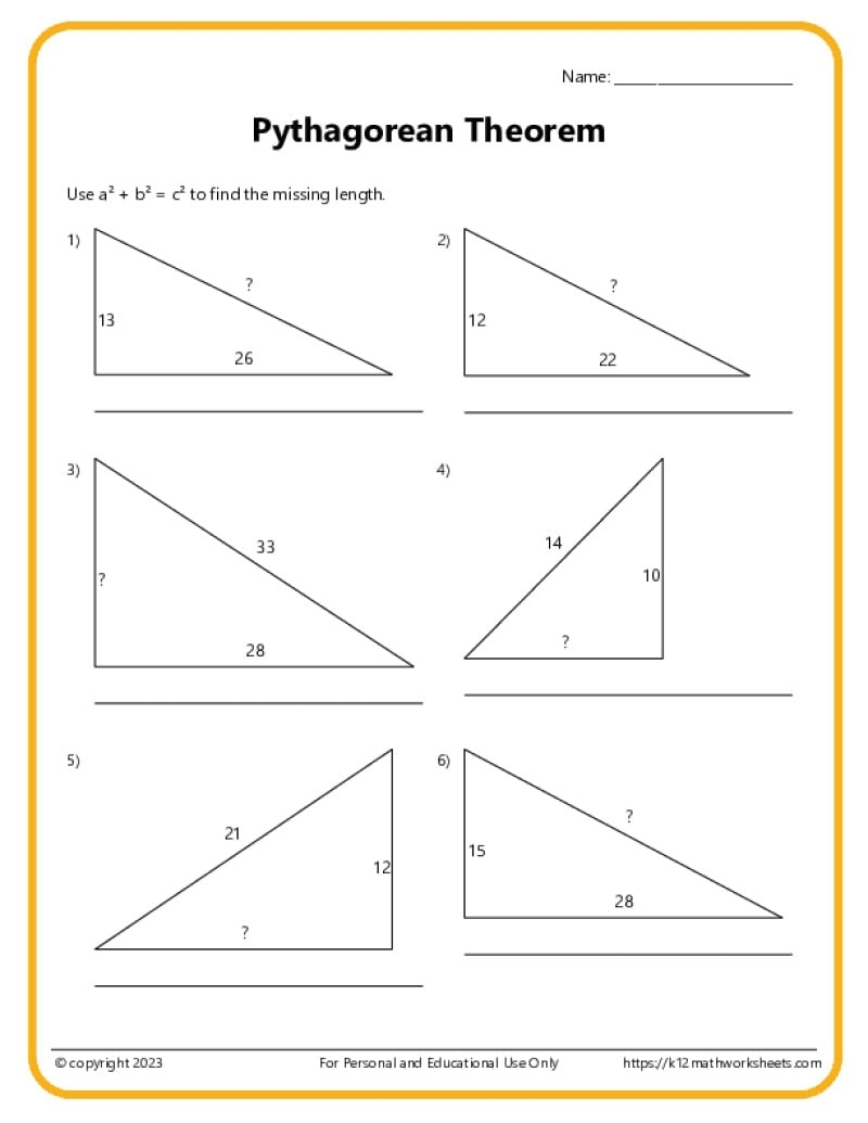 pythagorean theorem worksheet with answers pdf
