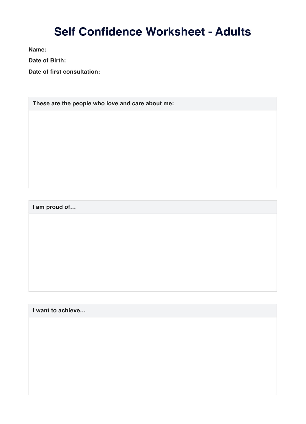 Self Confidence Worksheets For Adults