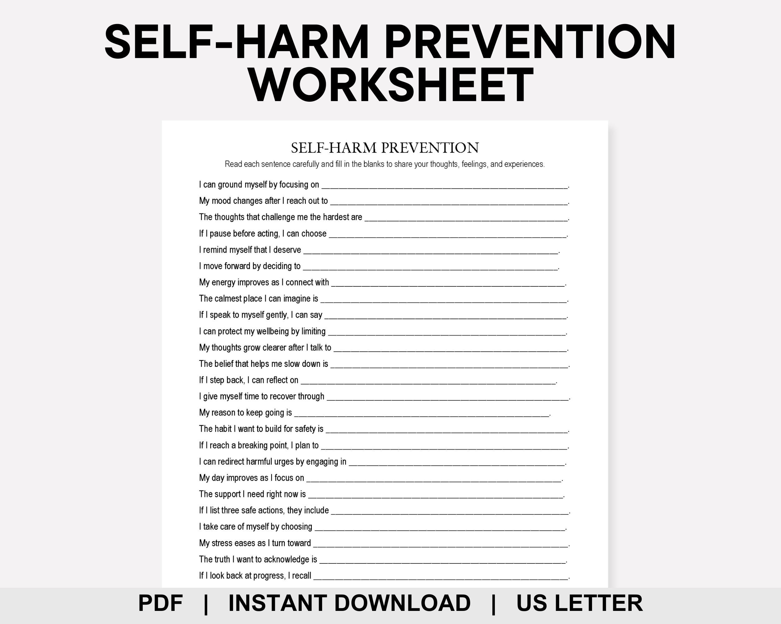 Self Harm Worksheets Etsy Self Harm Worksheets Etsy