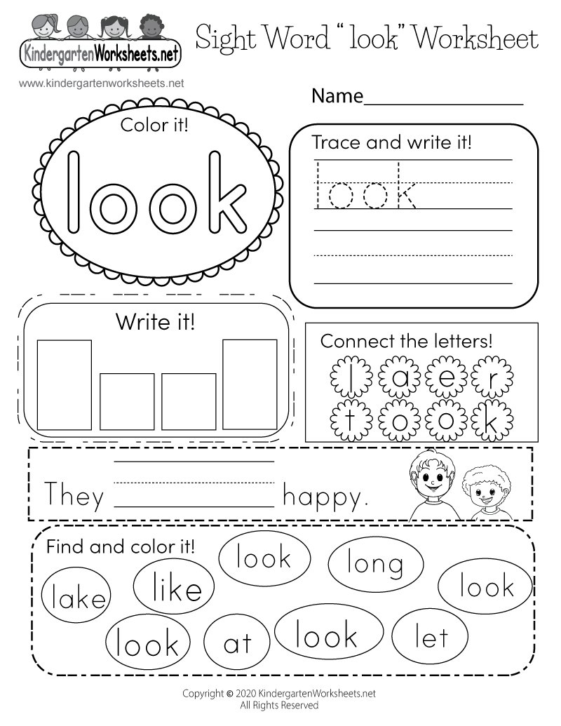 Sight Word look Worksheet Free Printable PDF