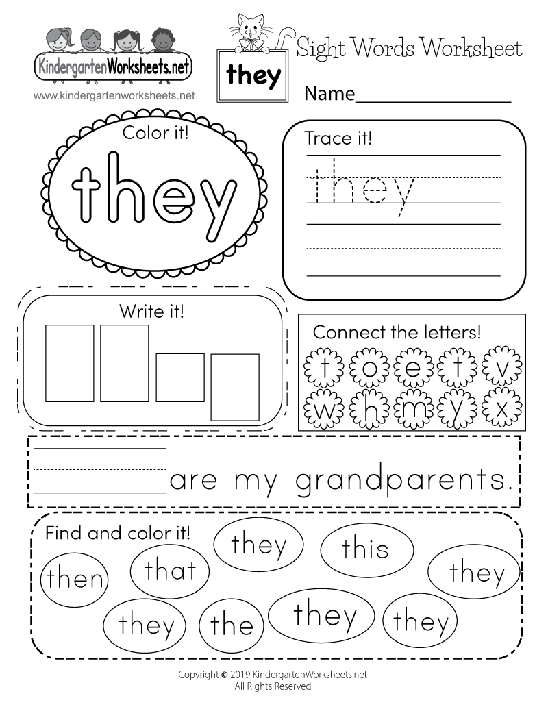 Sight Word they Worksheet Free Printable PDF
